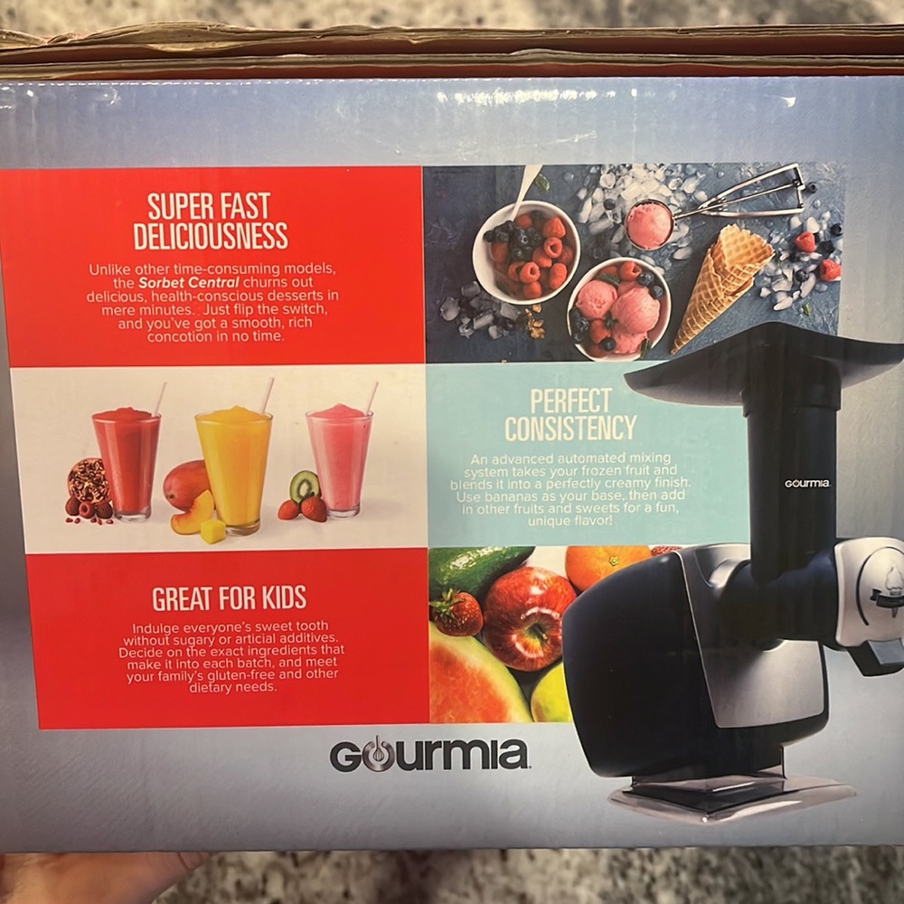 Gourmia fruit ice cream maker. Brand new. Never opened or used.